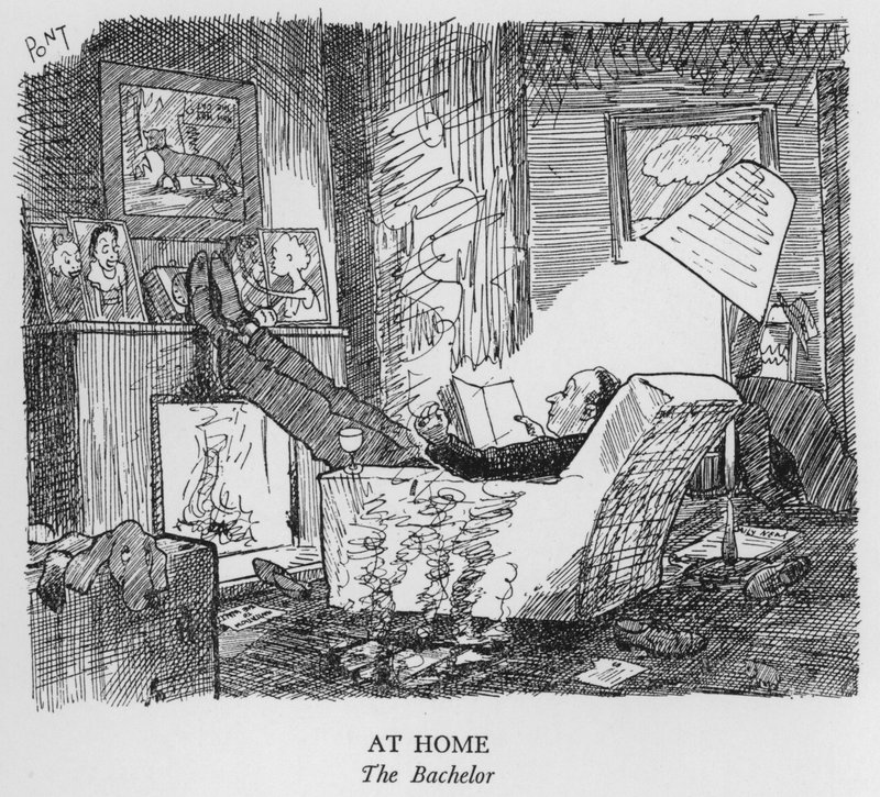 At Home, The Bachelor (litho) af Pont
