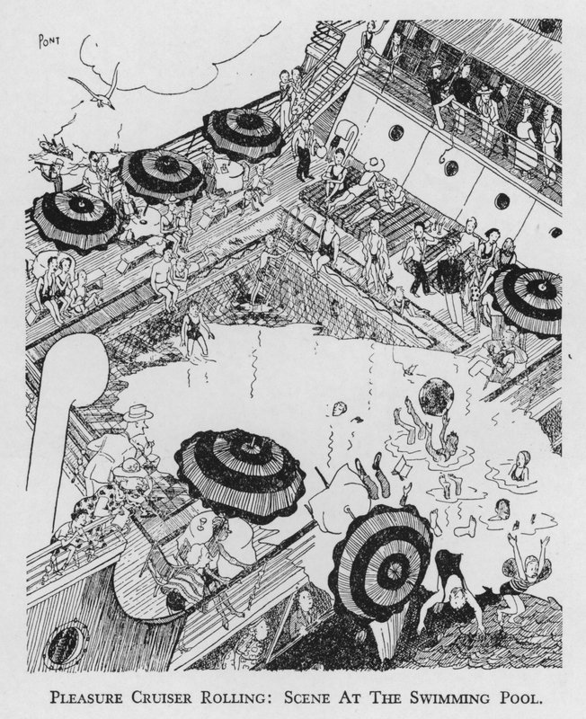 Lystkrydser rullende, scene ved swimmingpoolen (litho) af Pont