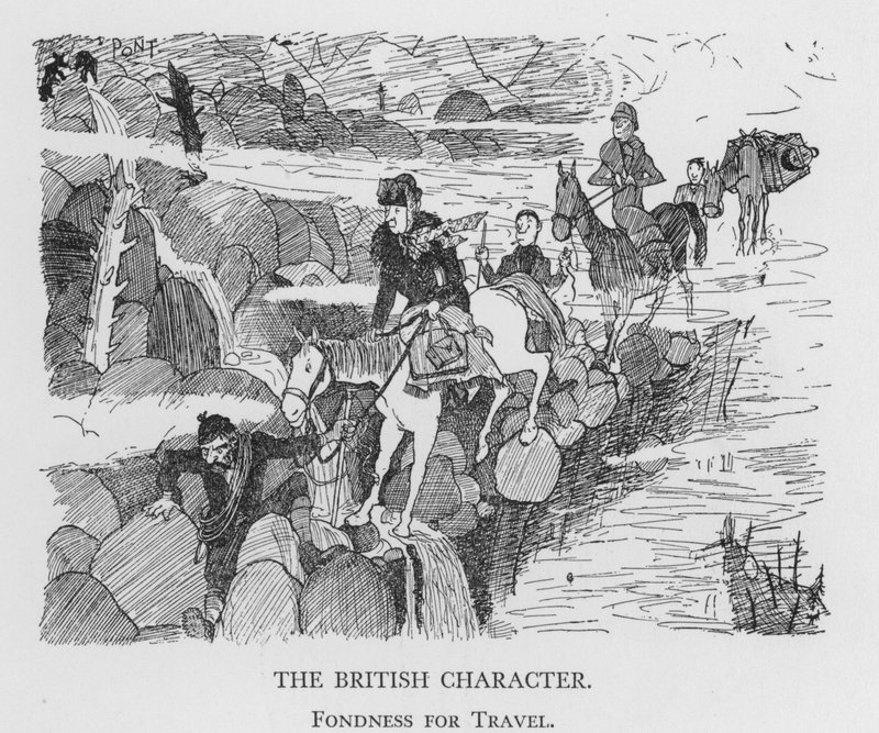 Den britiske karakter, Fondness for Travel (litho) af Pont