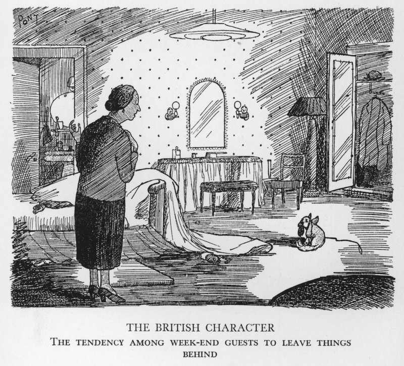 The British Character, Tendensen blandt weekendgæster til at efterlade ting (litho) af Pont
