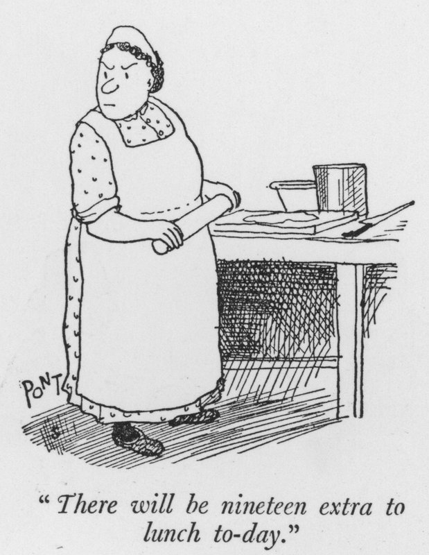 "Der vil være nitten ekstra til frokost i dag" (litho) af Pont
