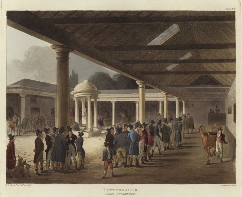 Tattersalls Hestelager af Pugin and Rowlandson