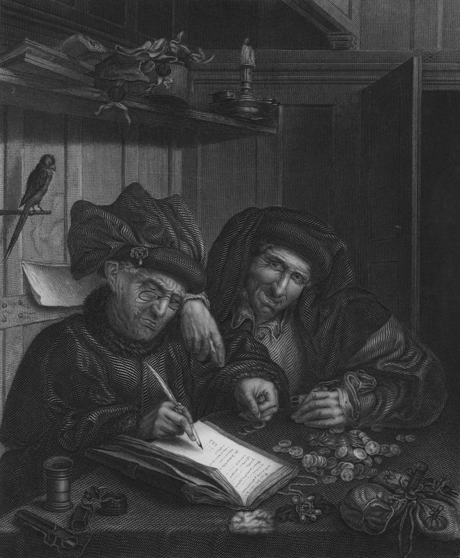 Pengevekslerne (gravering) af Quentin (after) Massys or Metsys