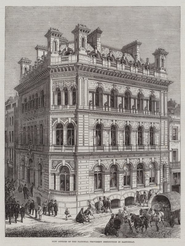 Nye kontorer for National Provident Institution i Eastcheap af R. Dudley