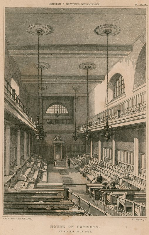House of Commons, Westminster, London, som indrettet i 1835 af R. W. Billings