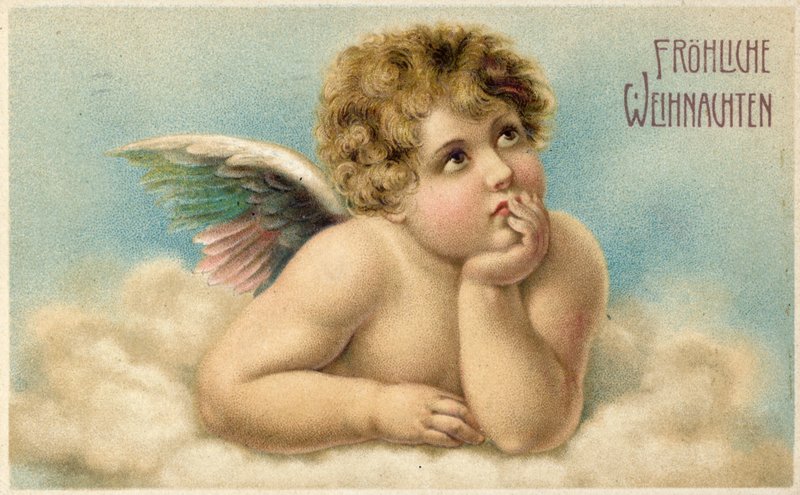 Tysk julekort med Rafaels kerub af Raffaello Sanzio Raphael