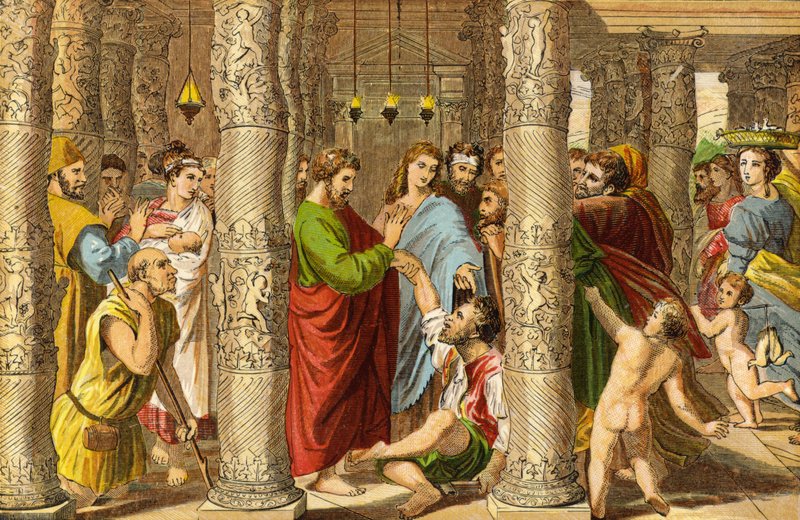 Peter og Johannes helbreder den impotente mand (chromolitho) af Raffaello Sanzio Raphael