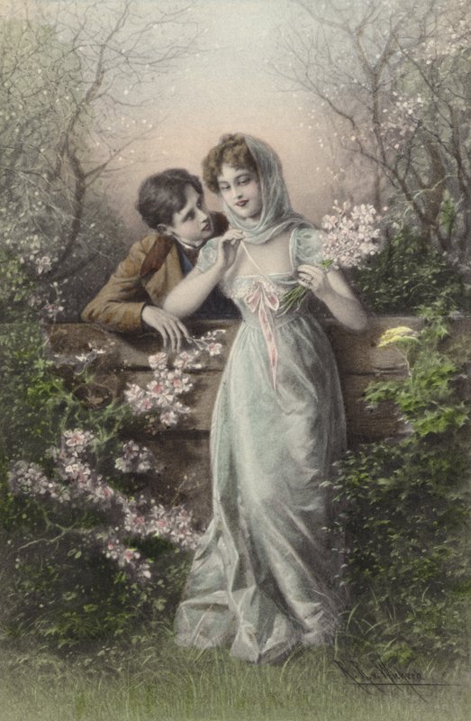 Par læner sig op ad et hegn af Raimund Ritter Von Brennerstein Wichera