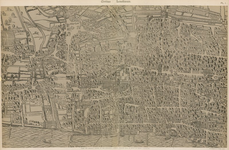 Civitas Londinium, fra den originale undersøgelse i Guildhall Library, fra dronning Elizabeths regeringstid af Ralph Agas