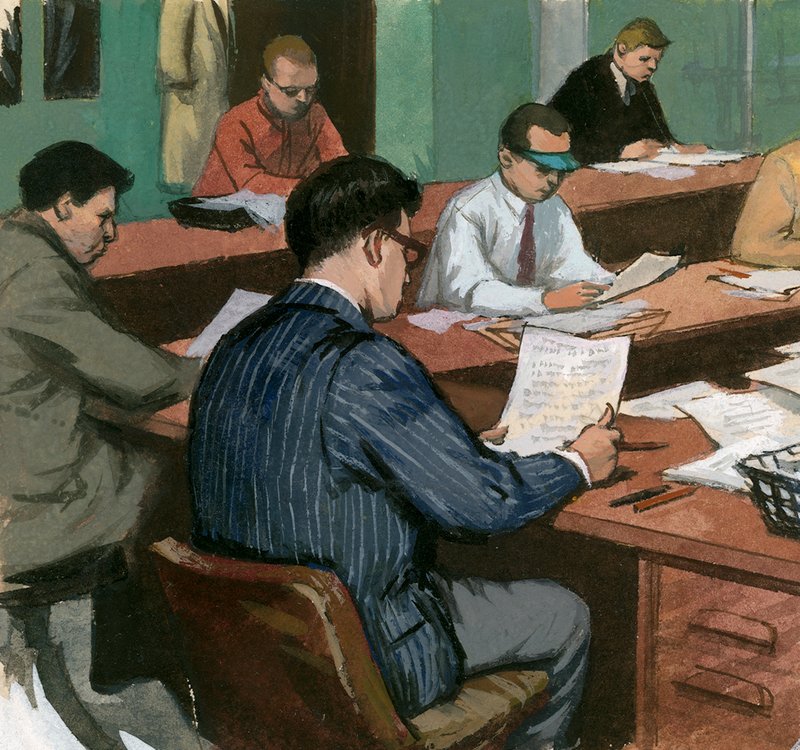 Journalister ved deres skriveborde i 1960