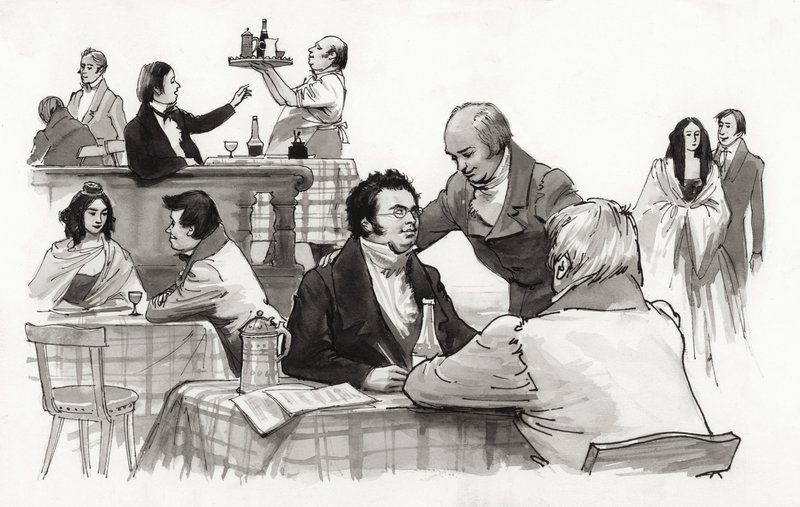 Schubert og venner (gouache på papir) af Ralph Bruce