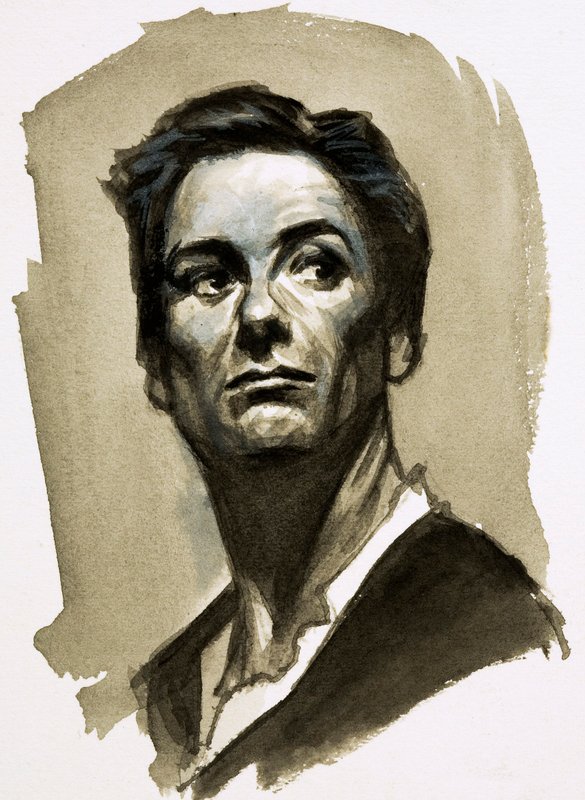 Sir John Gielgud som Hamlet (gouache på papir) af Ralph Bruce
