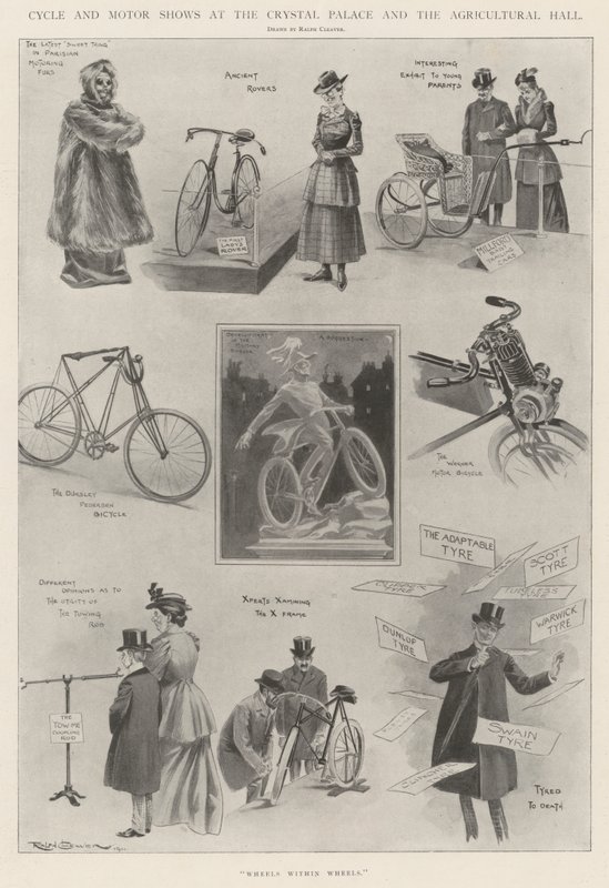 Cykel- og motorshows i Crystal Palace og Landbrugshallen af Ralph Cleaver
