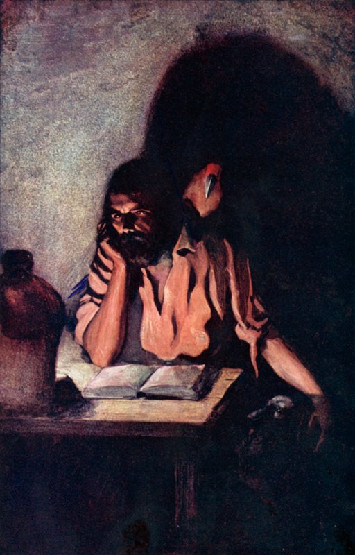Illustration til Robinson Crusoe af Daniel Defoe (farve litho) af Ralph Noel Pocock