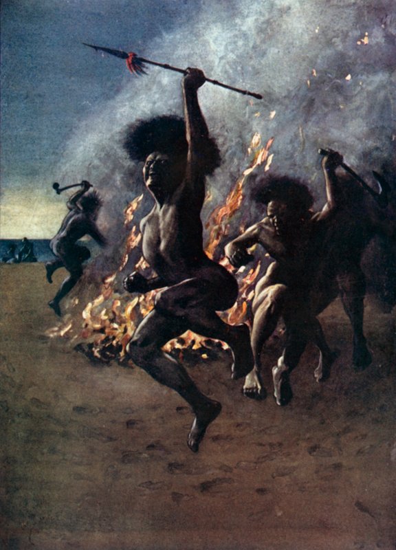 Illustration til Robinson Crusoe af Daniel Defoe (farve litho) af Ralph Noel Pocock