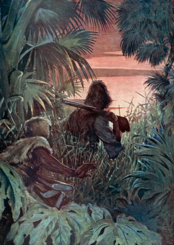 Illustration til Robinson Crusoe af Daniel Defoe (farve litho) af Ralph Noel Pocock