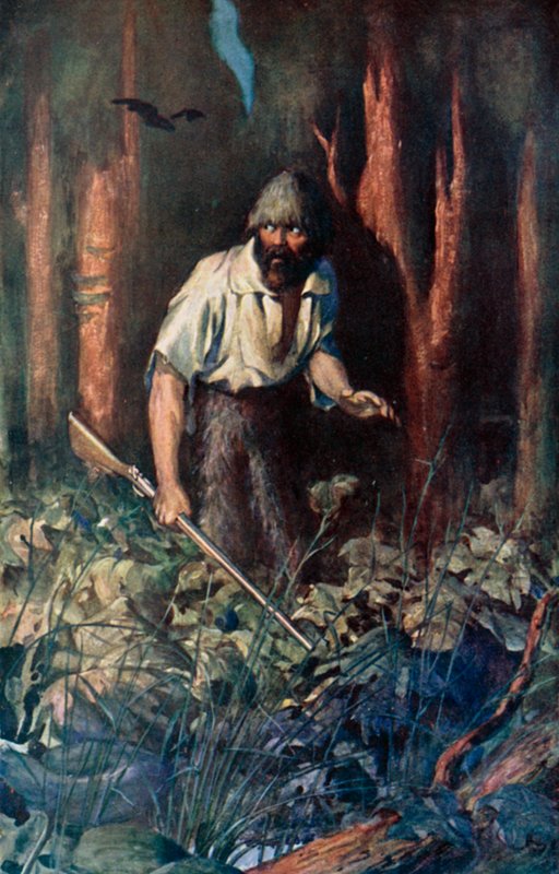 Illustration til Robinson Crusoe af Daniel Defoe (farve litho) af Ralph Noel Pocock