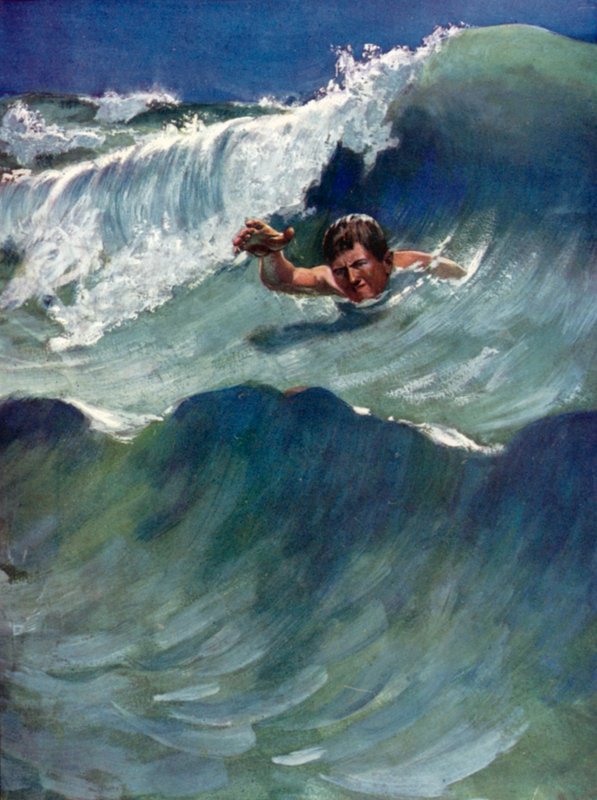 Illustration til Robinson Crusoe af Daniel Defoe (farve litho) af Ralph Noel Pocock