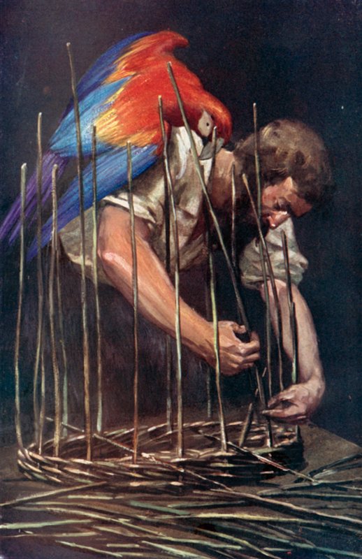 Illustration til Robinson Crusoe af Daniel Defoe (farve litho) af Ralph Noel Pocock
