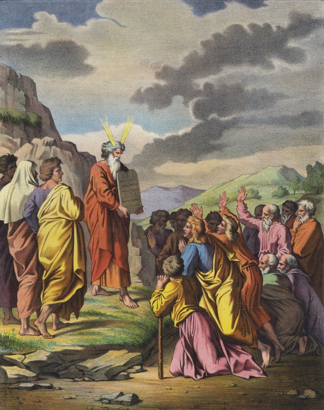 Moses leverer de ti bud til sit folk af Raffaello Sanzio Raphael