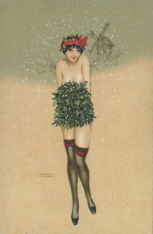 Pige bærer en flok mistelten af Raphael Kirchner