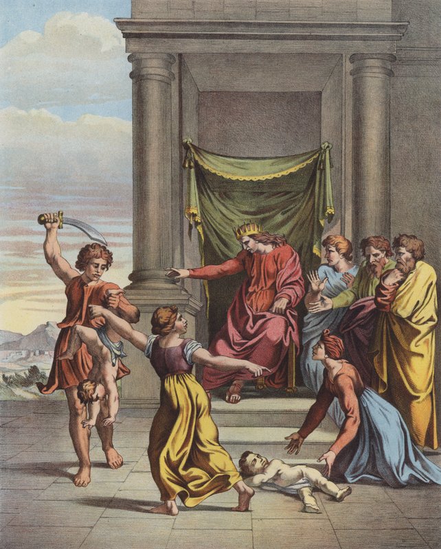 Salomons dom (farve litho) af after Raphael