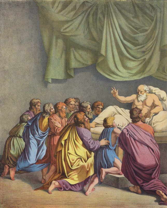 Jakob velsigner sine børn (farve litho) af after Raphael