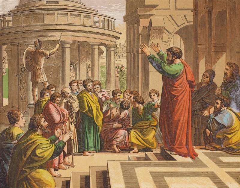 Paulus prædiker i Athen (farvelitografi) af Raphael (1483 1520) (after)