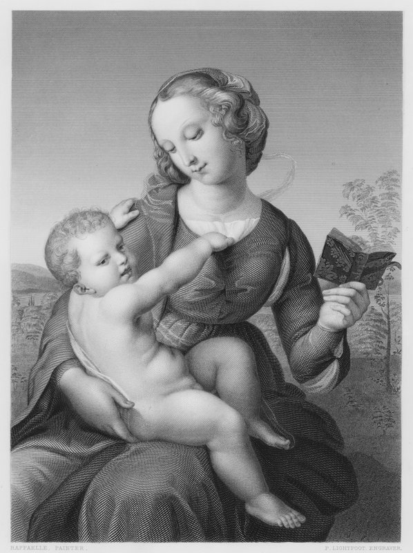 Madonnaen og barnet, fra billedet i Berlin Museum (gravering) af after Raphael