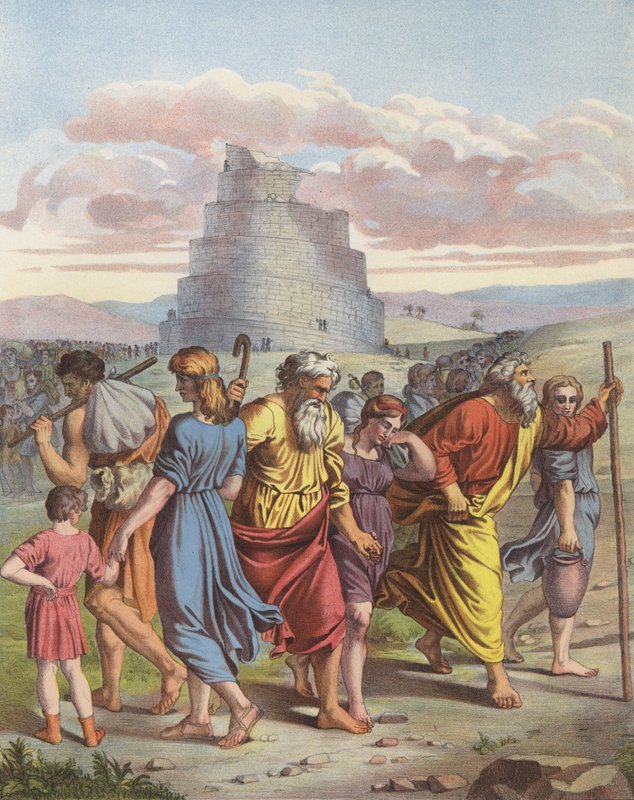 Babelstårnet (farve litho) af after Raphael