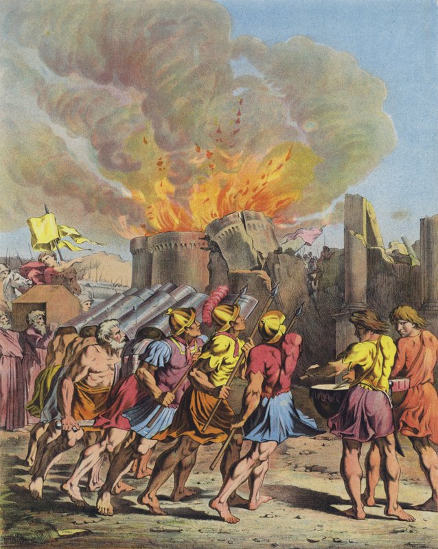 Jerikos fald (farve litho) af after Raphael