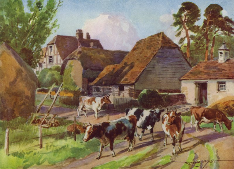 Illustration til My Farm (farve litho) af Reginald Mills
