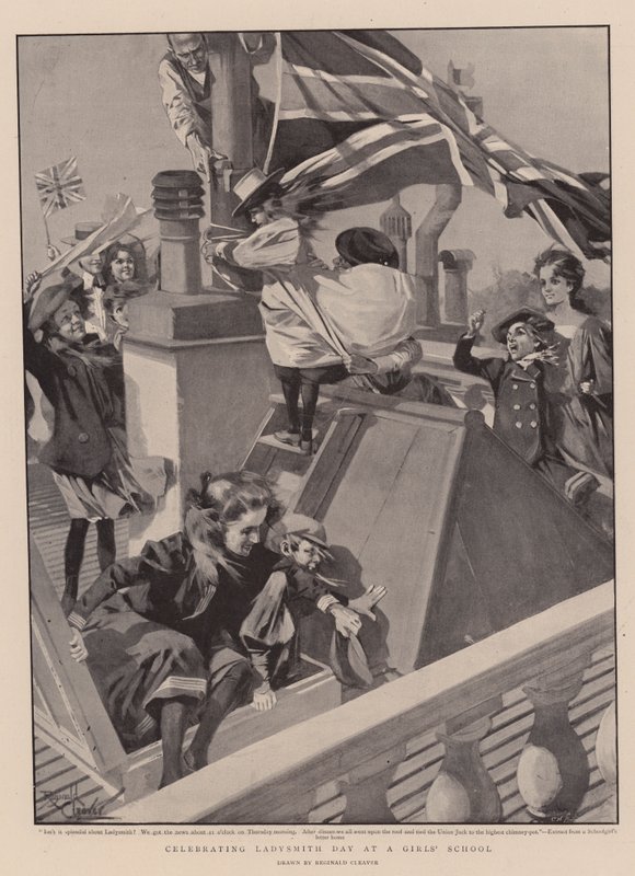 Fejring af Ladysmith-dagen på en pigeskole (litografi) af Reginald Thomas Cleaver