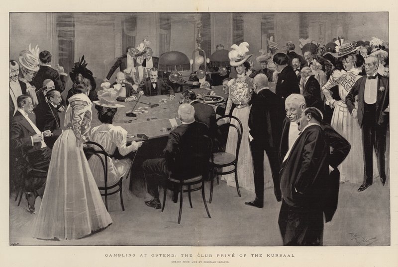 Gambling i Oostende, Club Prive i Kursaal (litografi) af Reginald Thomas Cleaver
