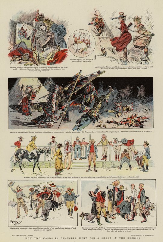 Hvordan to afdelinger i kansleriet tog på jagt i Rocky Mountains (farvelitografi) af Reginald Thomas Cleaver