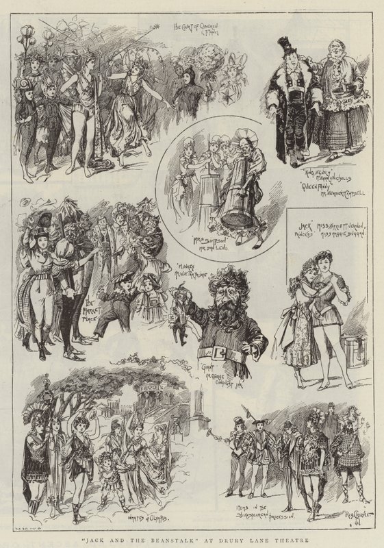 "Jack og bønnestagen" på Drury Lane Theatre (kobberstik) af Reginald Thomas Cleaver