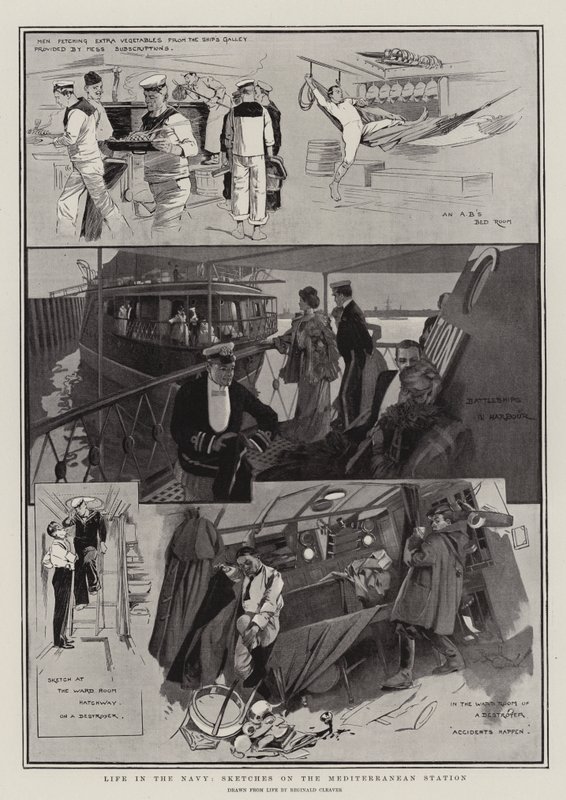 Livet i flåden, skitser på Middelhavsstationen (litografi) af Reginald Thomas Cleaver