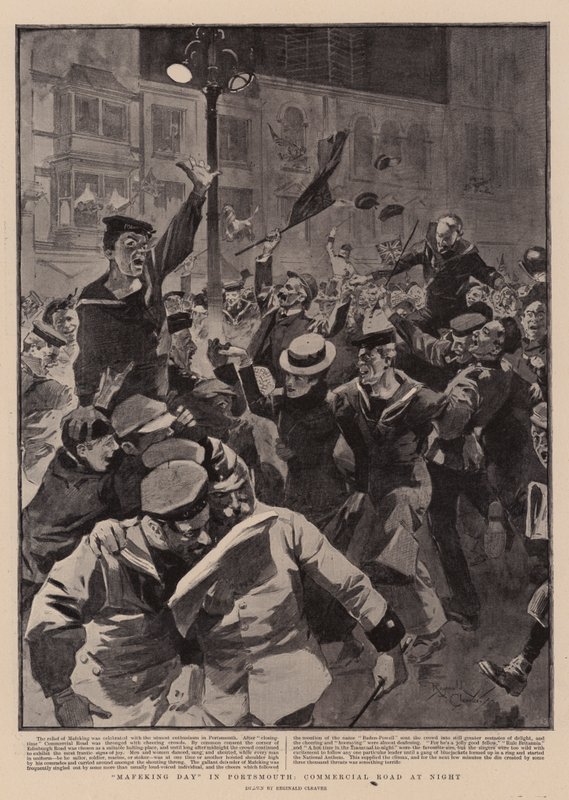 "Mafeking Day" i Portsmouth, Commercial Road om natten (litografi) af Reginald Thomas Cleaver