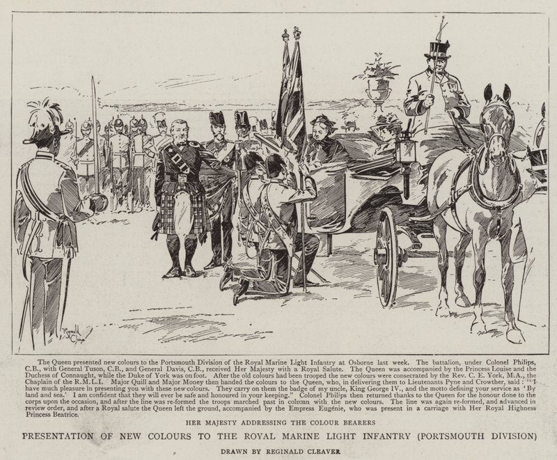 Overrækkelse af nye faner til Royal Marine Light Infantry, Portsmouth Division (litografi) af Reginald Thomas Cleaver