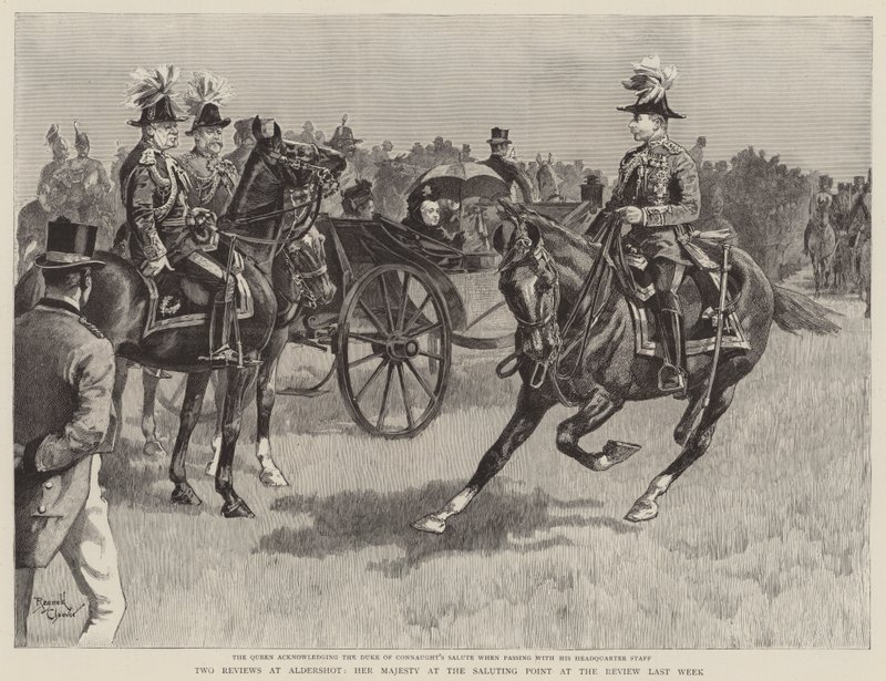 Dronning Victoria på salutpladsen ved gennemgangen i sidste uge (kobberstik) af Reginald Thomas Cleaver