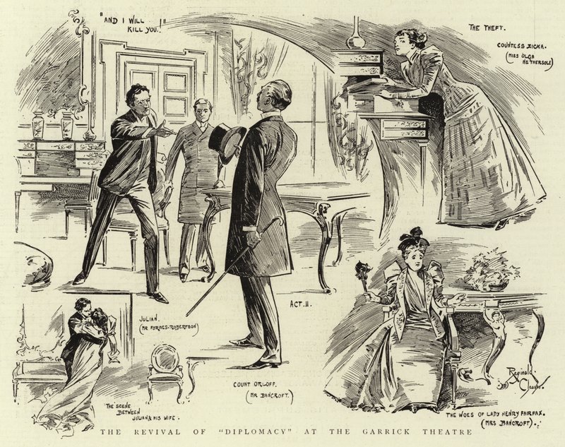 Genopførelsen af "Diplomacy" på Garrick Theatre (litho) af Reginald Thomas Cleaver
