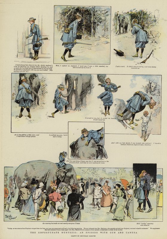 Den uheldige jægerinde, en episode med pistol og kamera (chromolitho) af Reginald Thomas Cleaver
