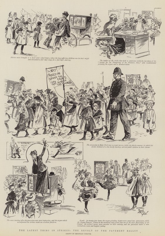 Det nyeste inden for strejker, fortovsballettens oprør (kobberstik) af Reginald Thomas Cleaver
