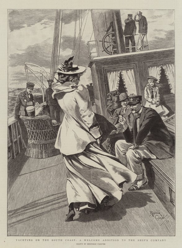 Yachting på sydkysten, en velkommen tilføjelse til skibsrederiet (gravering) af Reginald Thomas Cleaver
