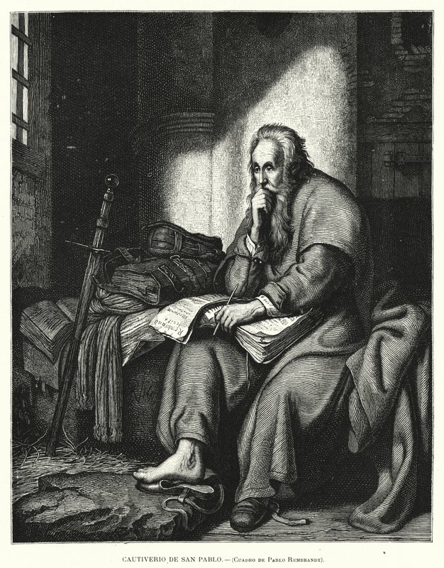St Paul i fængsel (litho) af Rembrandt Harmensz. van Rijn (after)