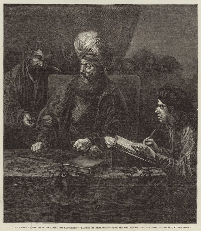 Ejeren af vingården betaler sine arbejdere af Rembrandt van Rijn