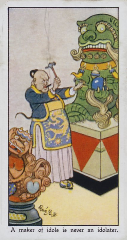 En skaber af idoler er aldrig en afgudsdyrker (farve litho) af René Bull