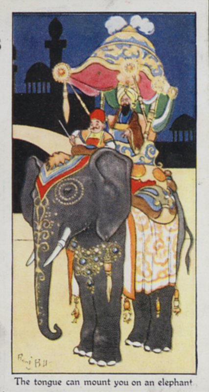 Østligt ordsprog: Tungen kan montere dig på en elefant (farve litho) af René Bull