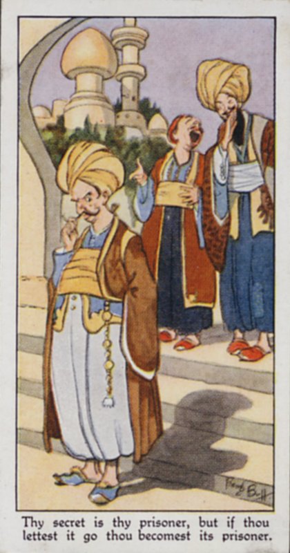 Østligt ordsprog: Din hemmelighed er din fange, men hvis du lader den gå, bliver du dens fange (farve litho) af René Bull