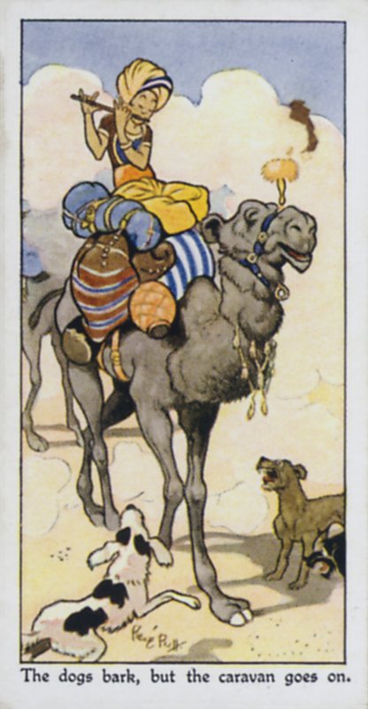 Hundene gøer, men campingvognen fortsætter (farve litho) af René Bull